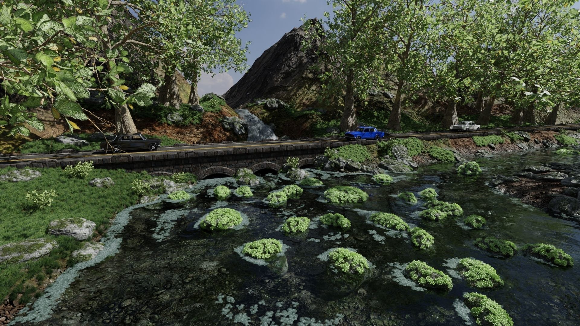 Waterfall Bridge Scene 3D model_2