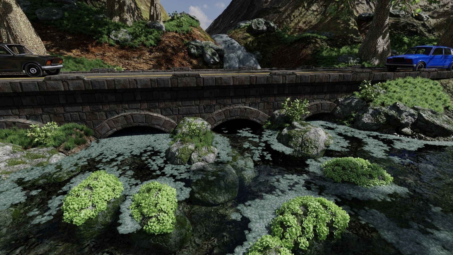 Waterfall Bridge Scene 3D model_4