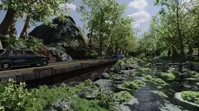 Waterfall Bridge Scene 3D model