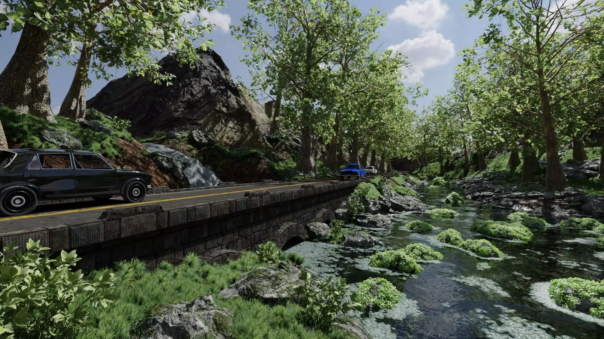 Waterfall Bridge Scene 3D model_0