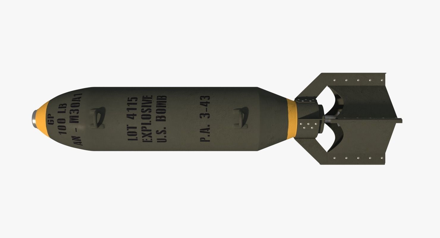 WWII 100lb Bomb - AN-M30 GP100 Low-poly 3D model_4
