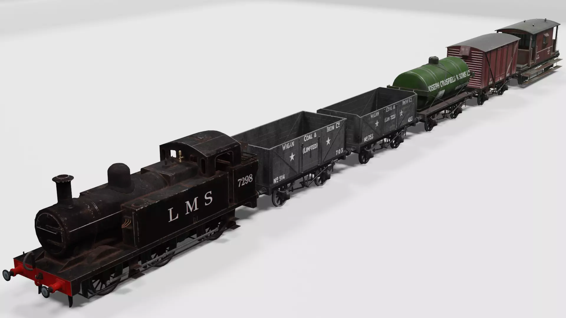 Train set wagon with tank Low-poly 3D model_0