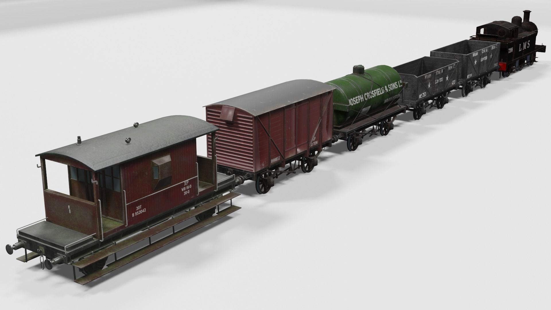 Train set wagon with tank Low-poly 3D model_1