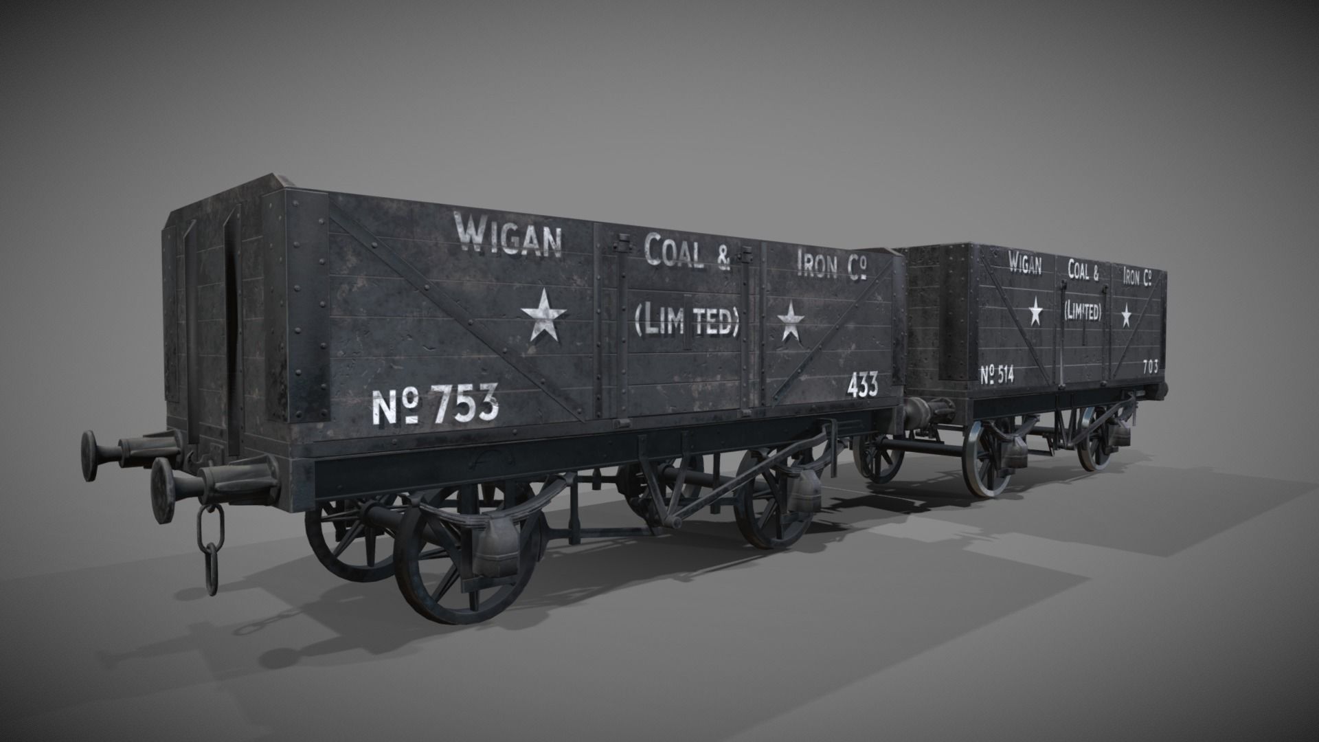 Train set wagon with tank Low-poly 3D model_5