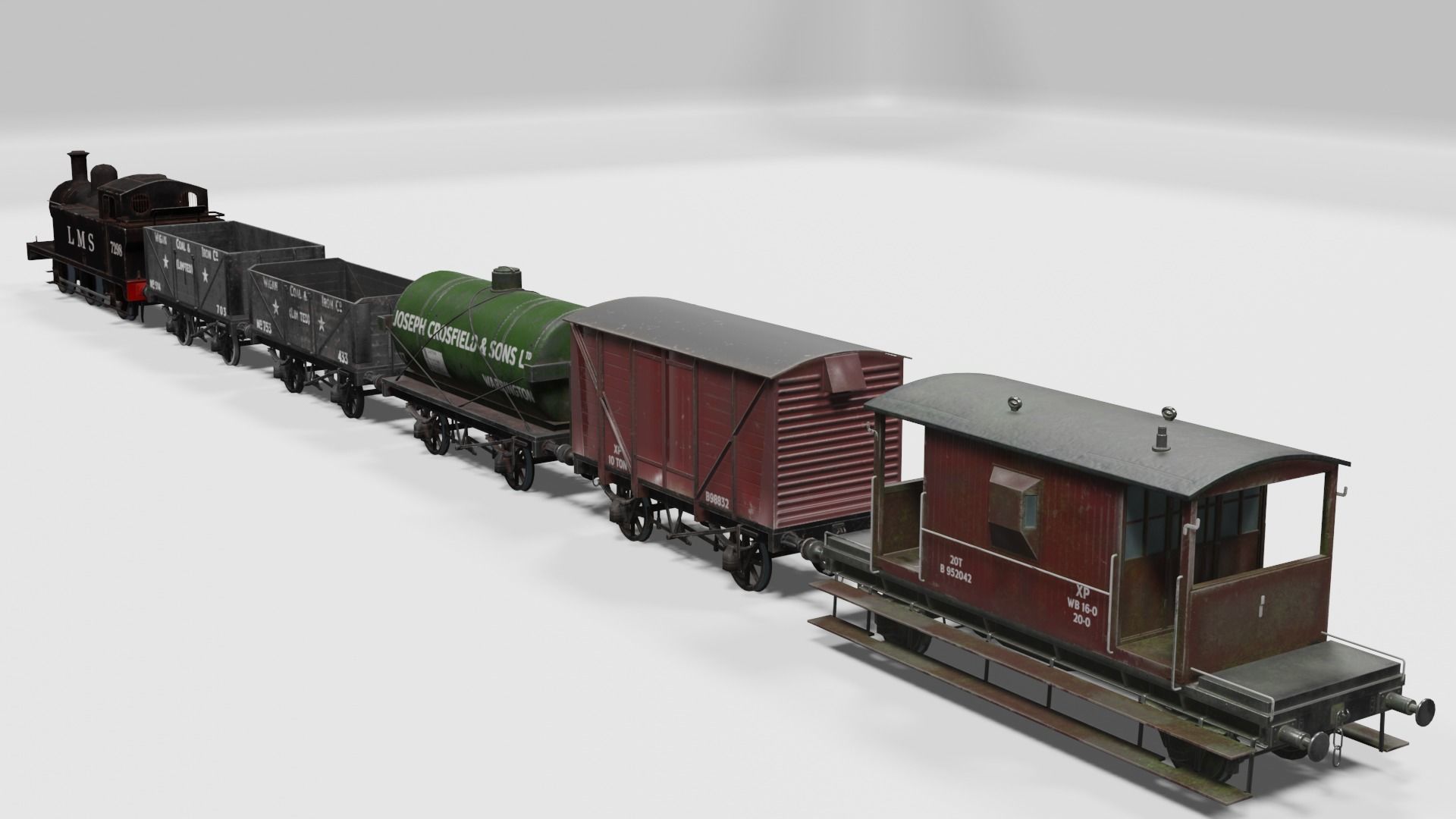 Train set wagon with tank Low-poly 3D model_2