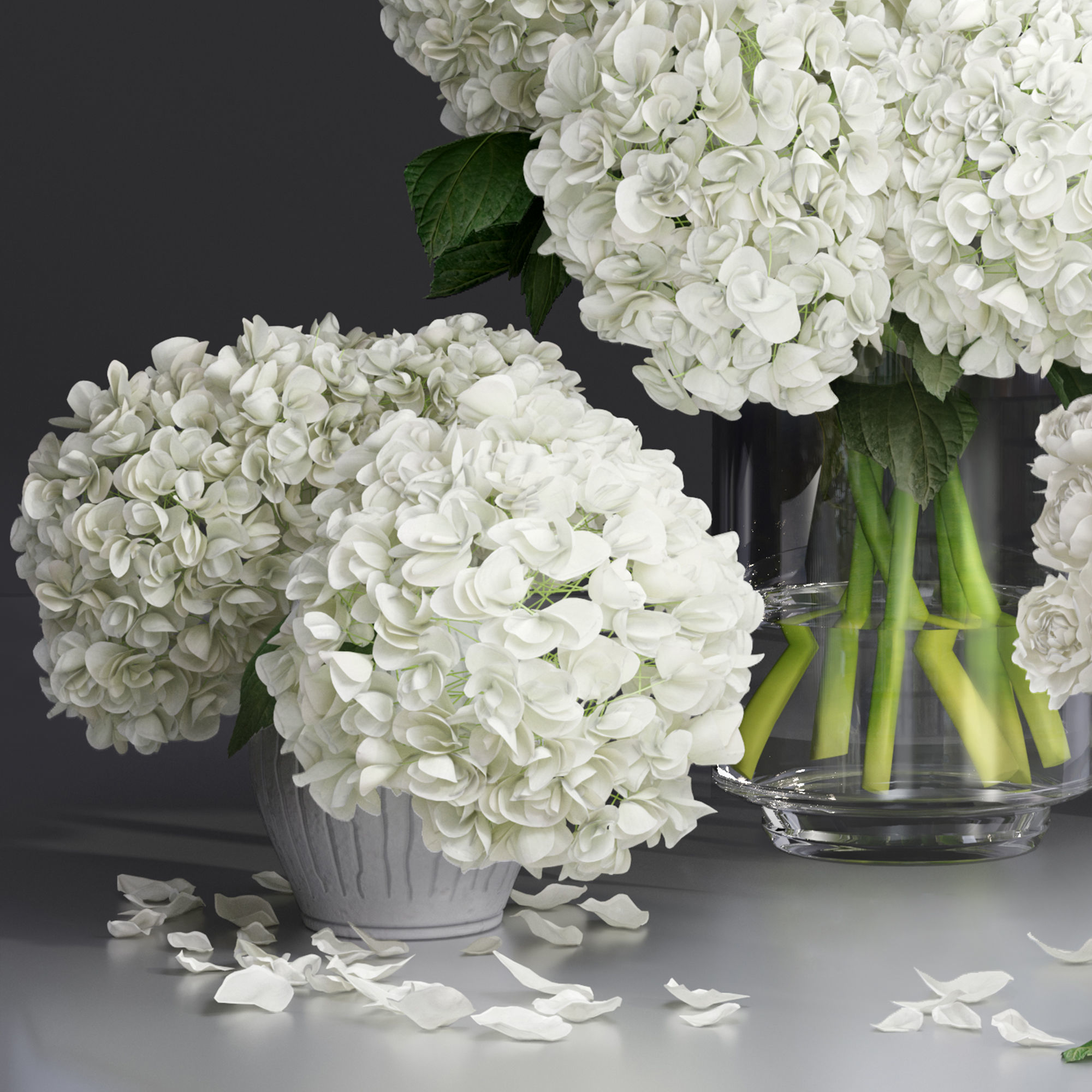 Hydrangea and peony Bouquet Flower plant Vase decorative set 3D model_9