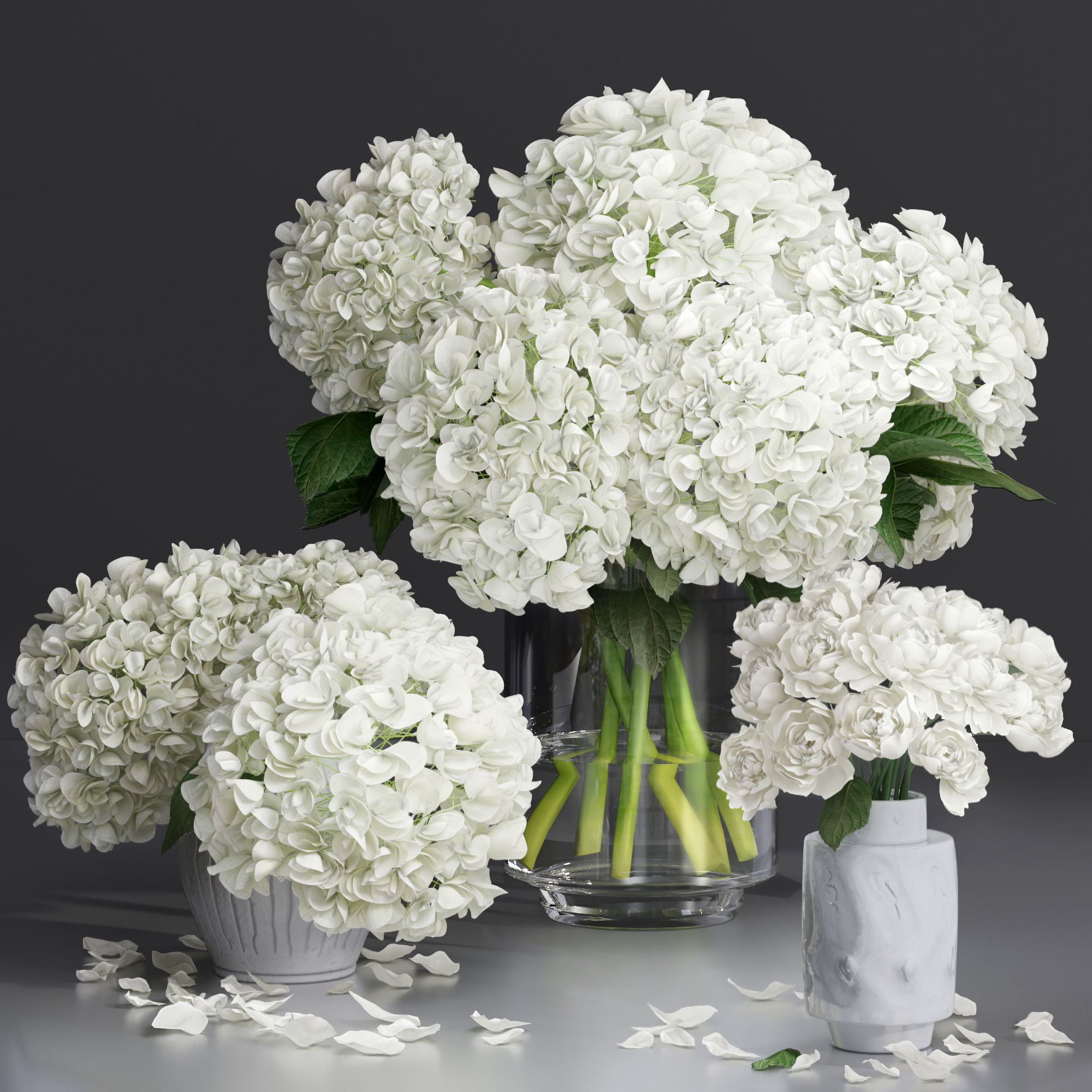 Hydrangea and peony Bouquet Flower plant Vase decorative set 3D model_3