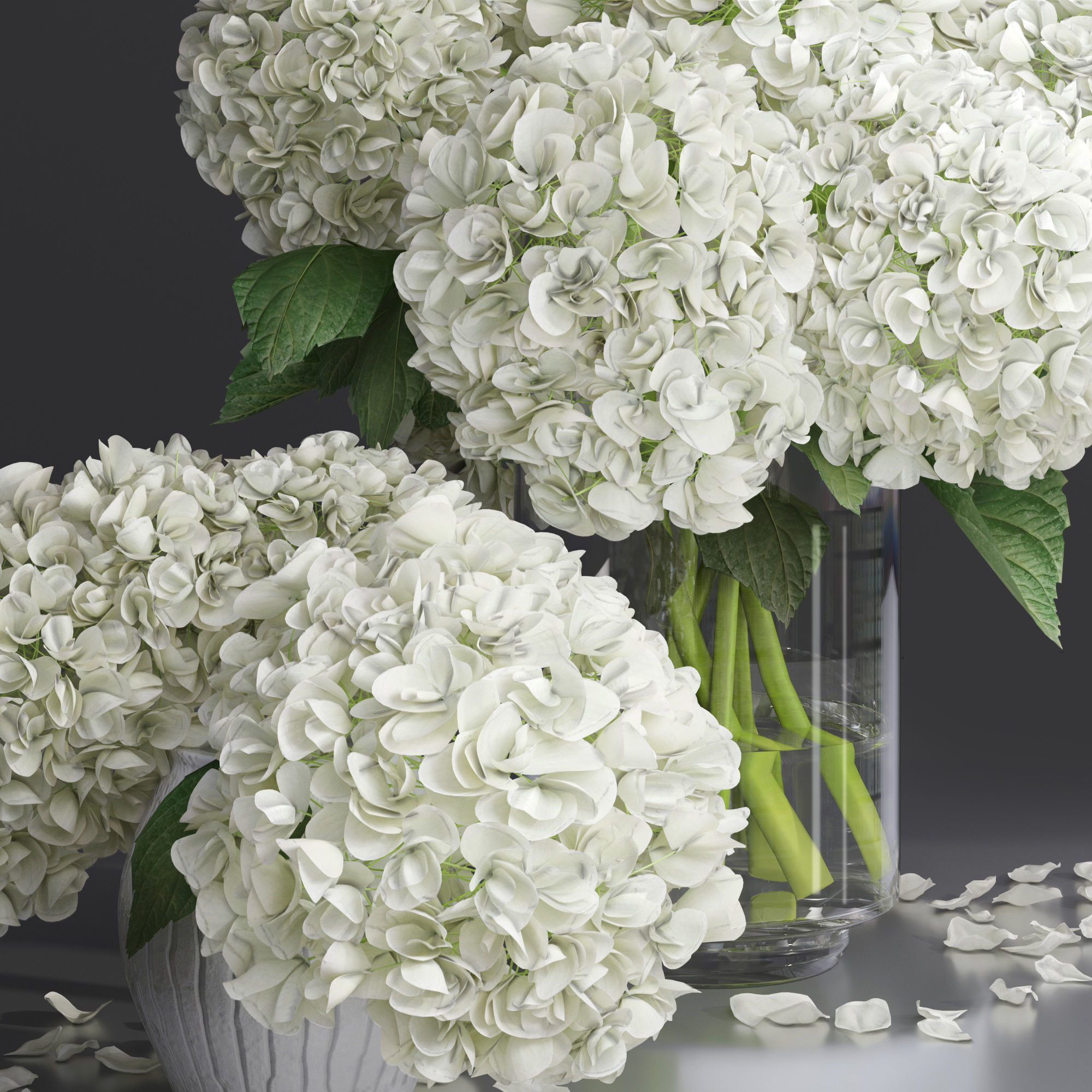 Hydrangea and peony Bouquet Flower plant Vase decorative set 3D model_4