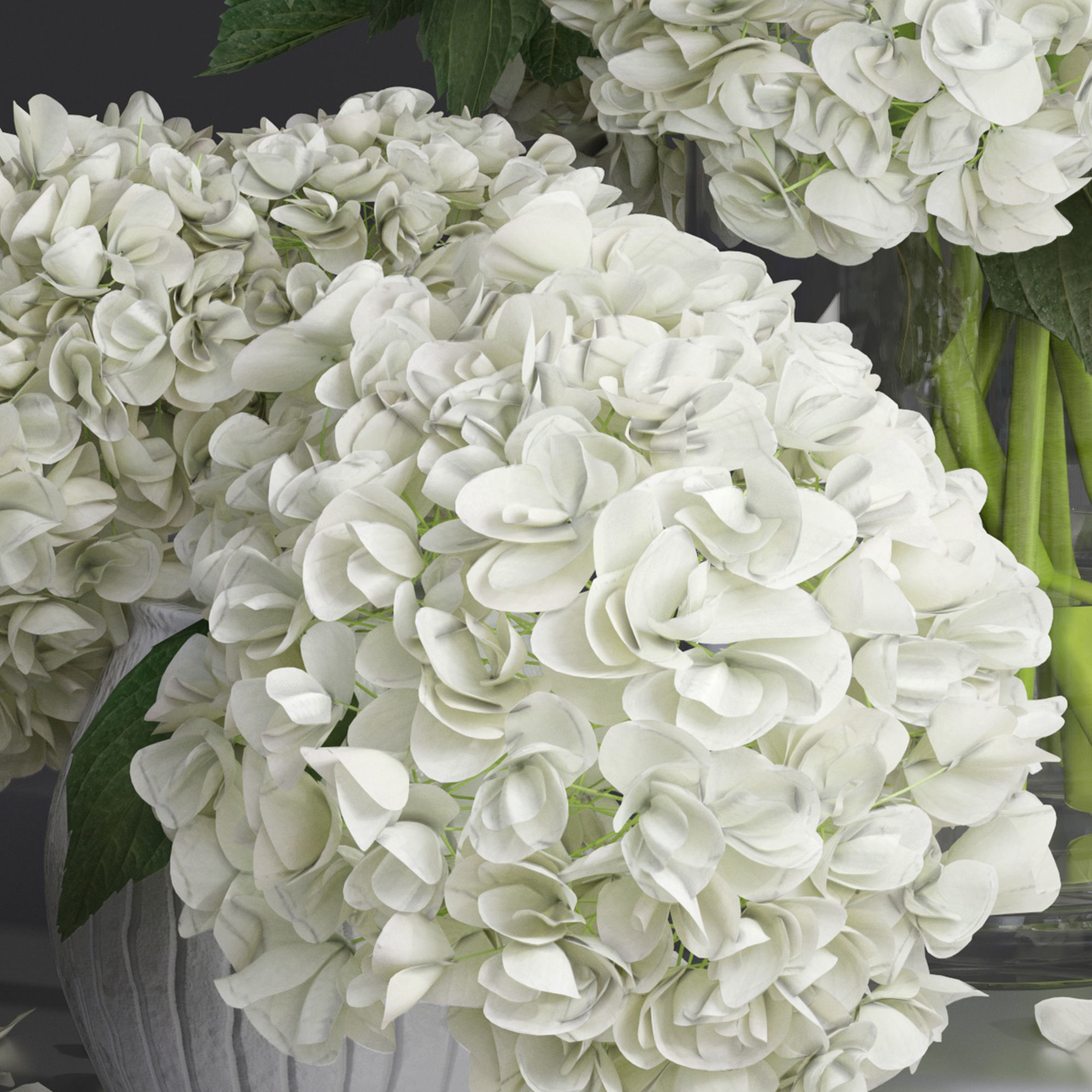Hydrangea and peony Bouquet Flower plant Vase decorative set 3D model_7