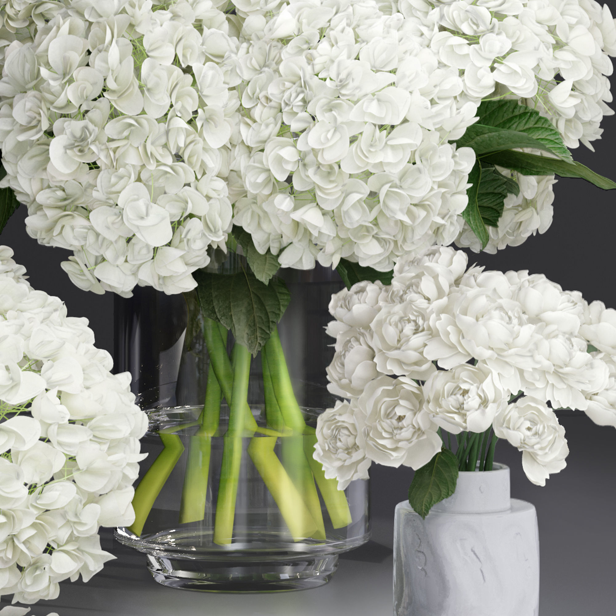 Hydrangea and peony Bouquet Flower plant Vase decorative set 3D model_11