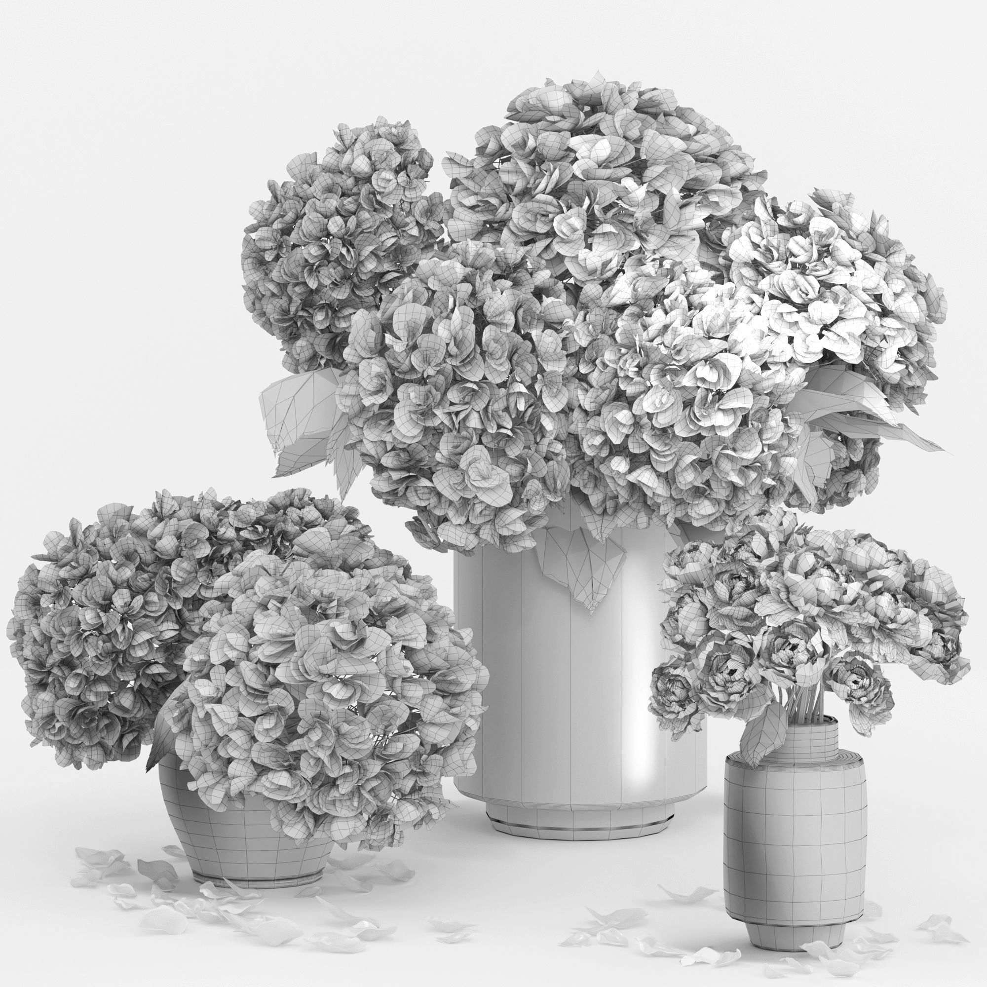 Hydrangea and peony Bouquet Flower plant Vase decorative set 3D model_5