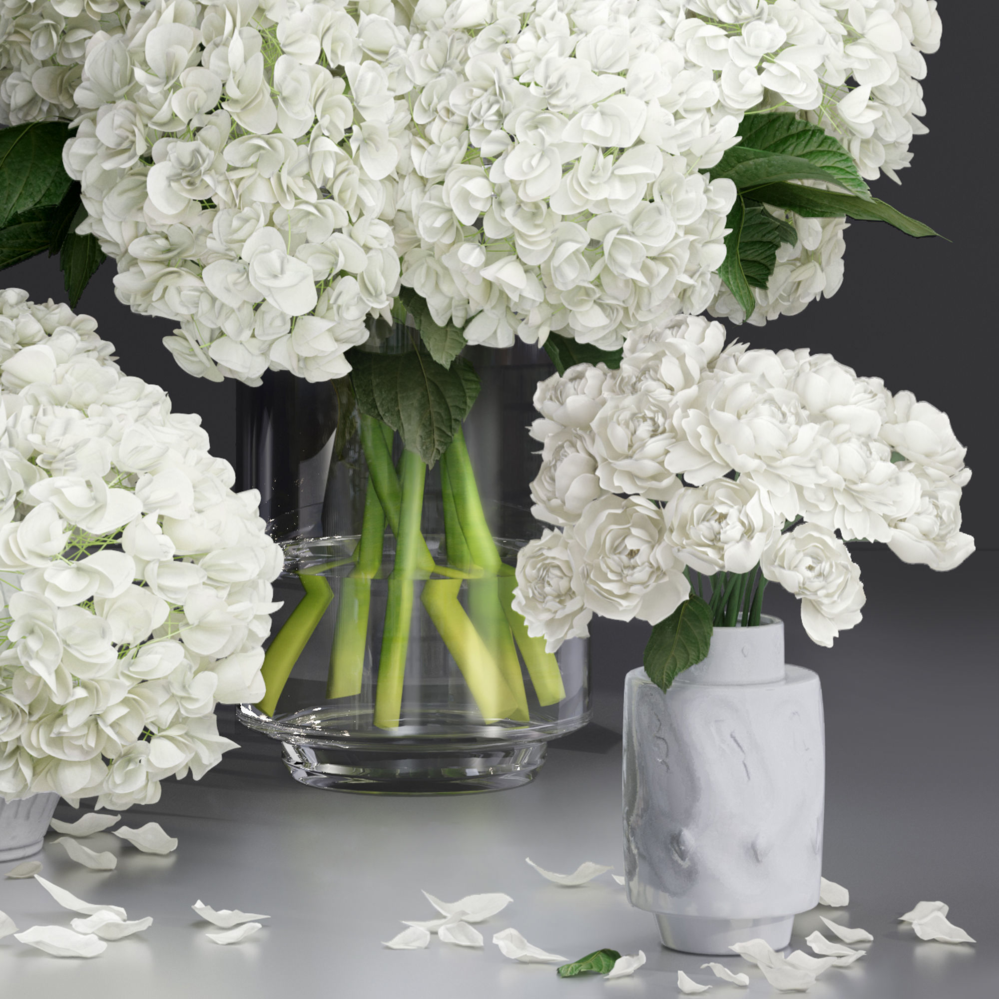 Hydrangea and peony Bouquet Flower plant Vase decorative set 3D model_10