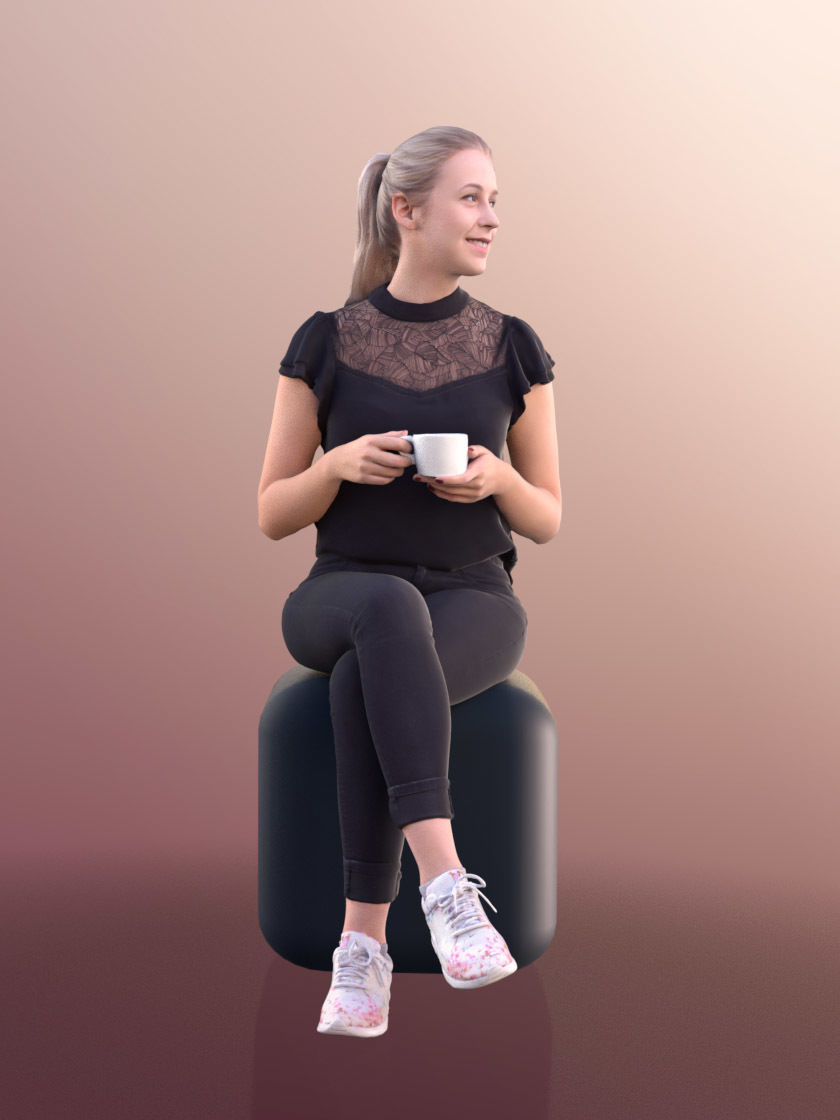 Elena 10652 - Sitting Woman Drinking Coffee 3D model_3