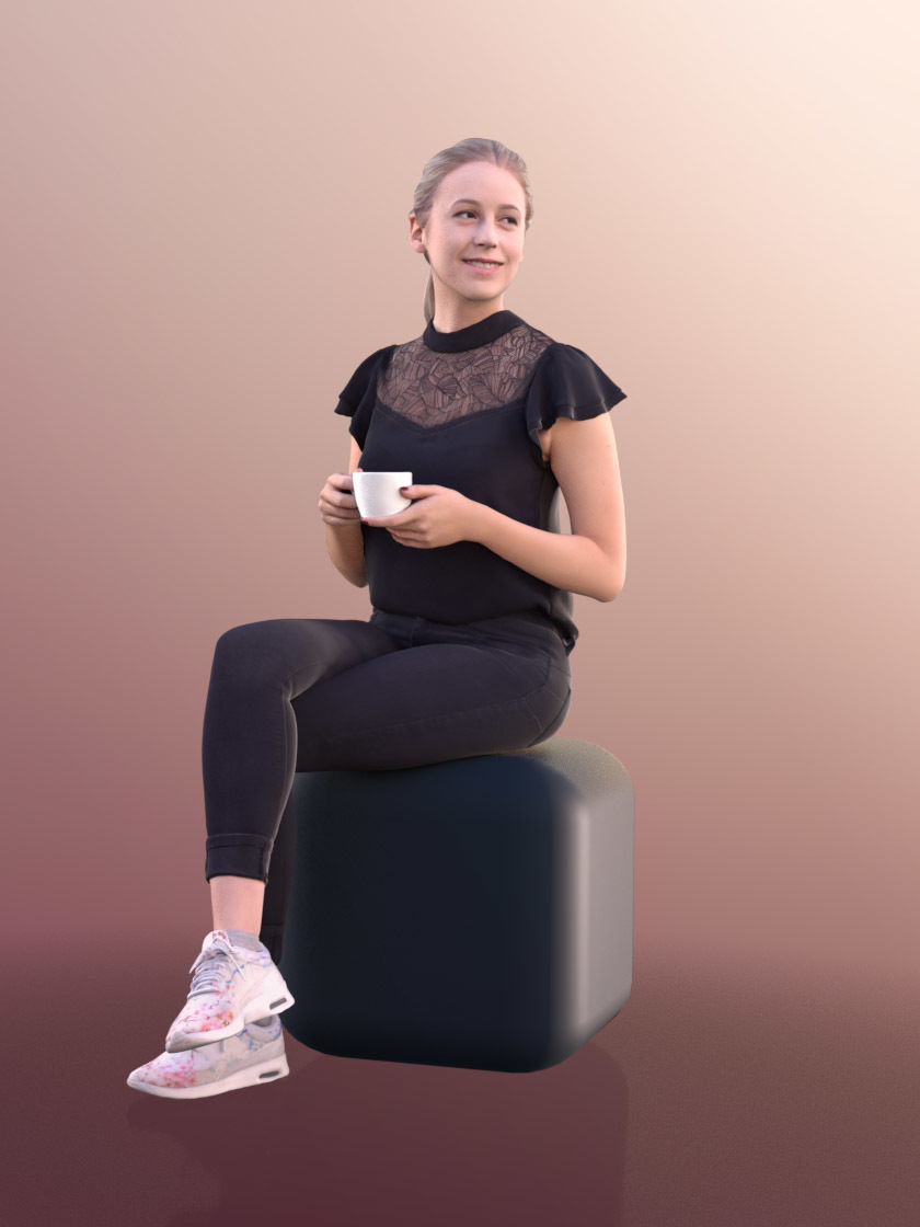 Elena 10652 - Sitting Woman Drinking Coffee 3D model_2