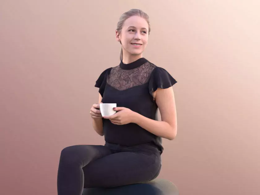 Elena 10652 - Sitting Woman Drinking Coffee 3D model_0