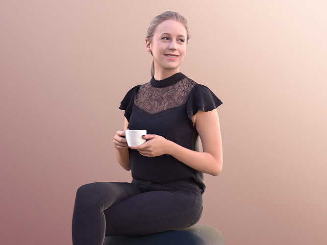 Elena 10652 - Sitting Woman Drinking Coffee 3D model