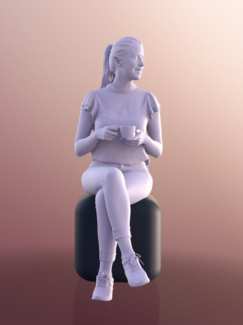 Elena 10652 - Sitting Woman Drinking Coffee 3D model_5