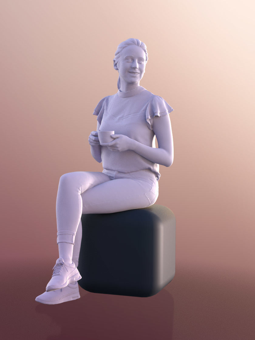 Elena 10652 - Sitting Woman Drinking Coffee 3D model_4