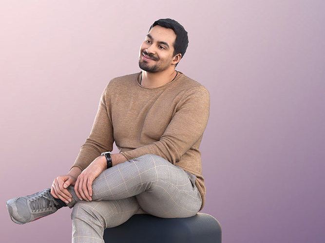 Sahir 11015 - Smiling Man Sitting With Crossed Legs 3D model