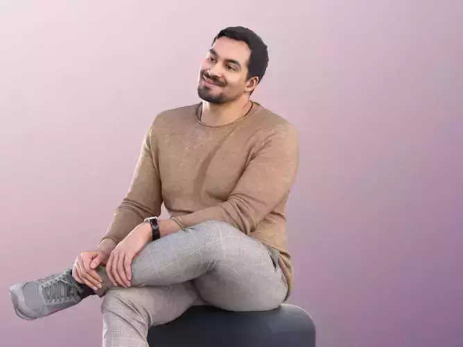 Sahir 11015 - Smiling Man Sitting With Crossed Legs 3D model