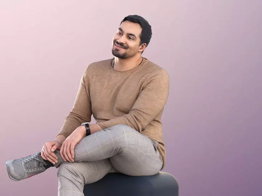 Sahir 11015 - Smiling Man Sitting With Crossed Legs 3D model_0