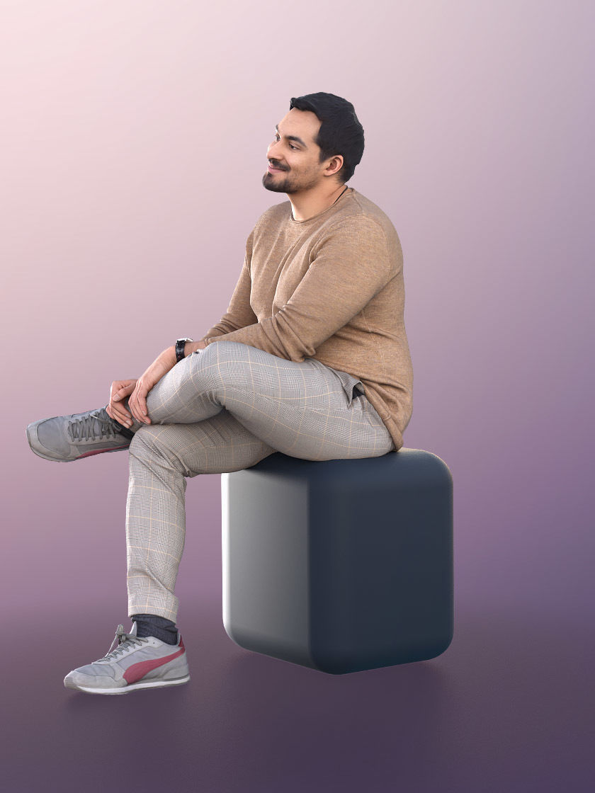 Sahir 11015 - Smiling Man Sitting With Crossed Legs 3D model_3