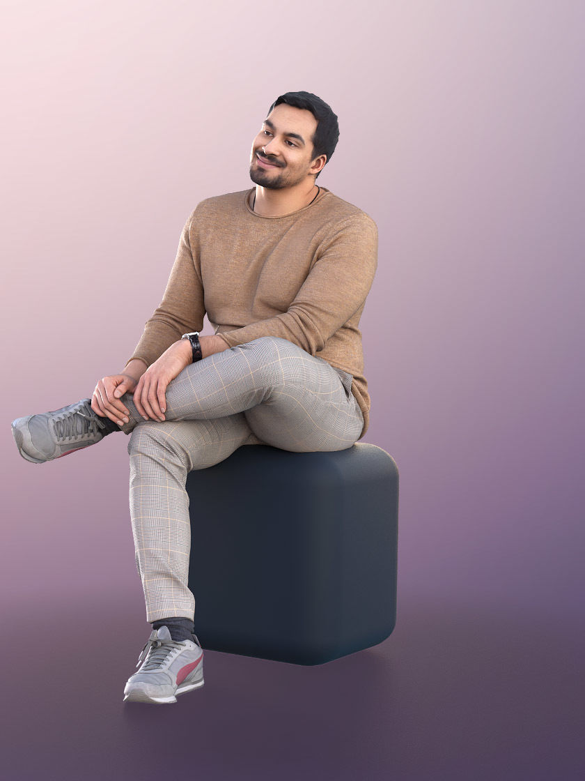 Sahir 11015 - Smiling Man Sitting With Crossed Legs 3D model_2