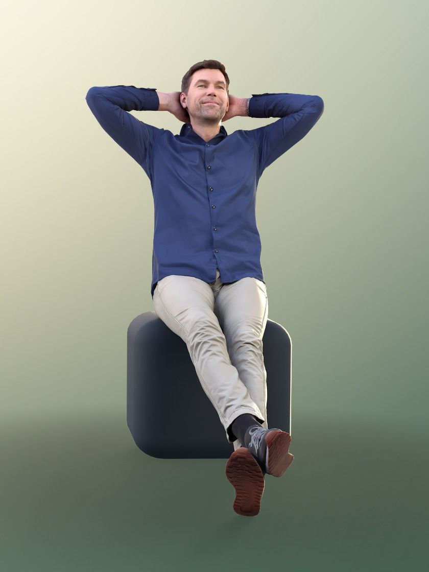 Lars 10964 - Sitting Man With Arms Behind His Head 3D model_2