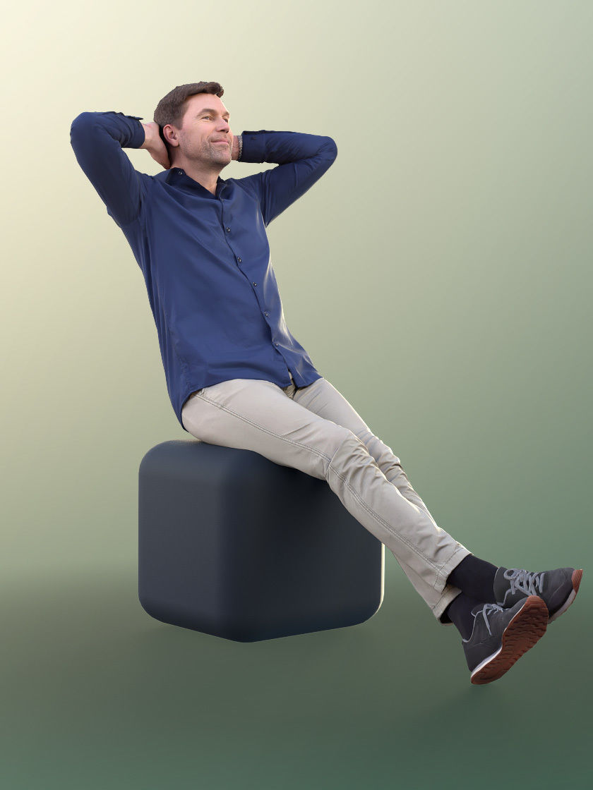 Lars 10964 - Sitting Man With Arms Behind His Head 3D model_3