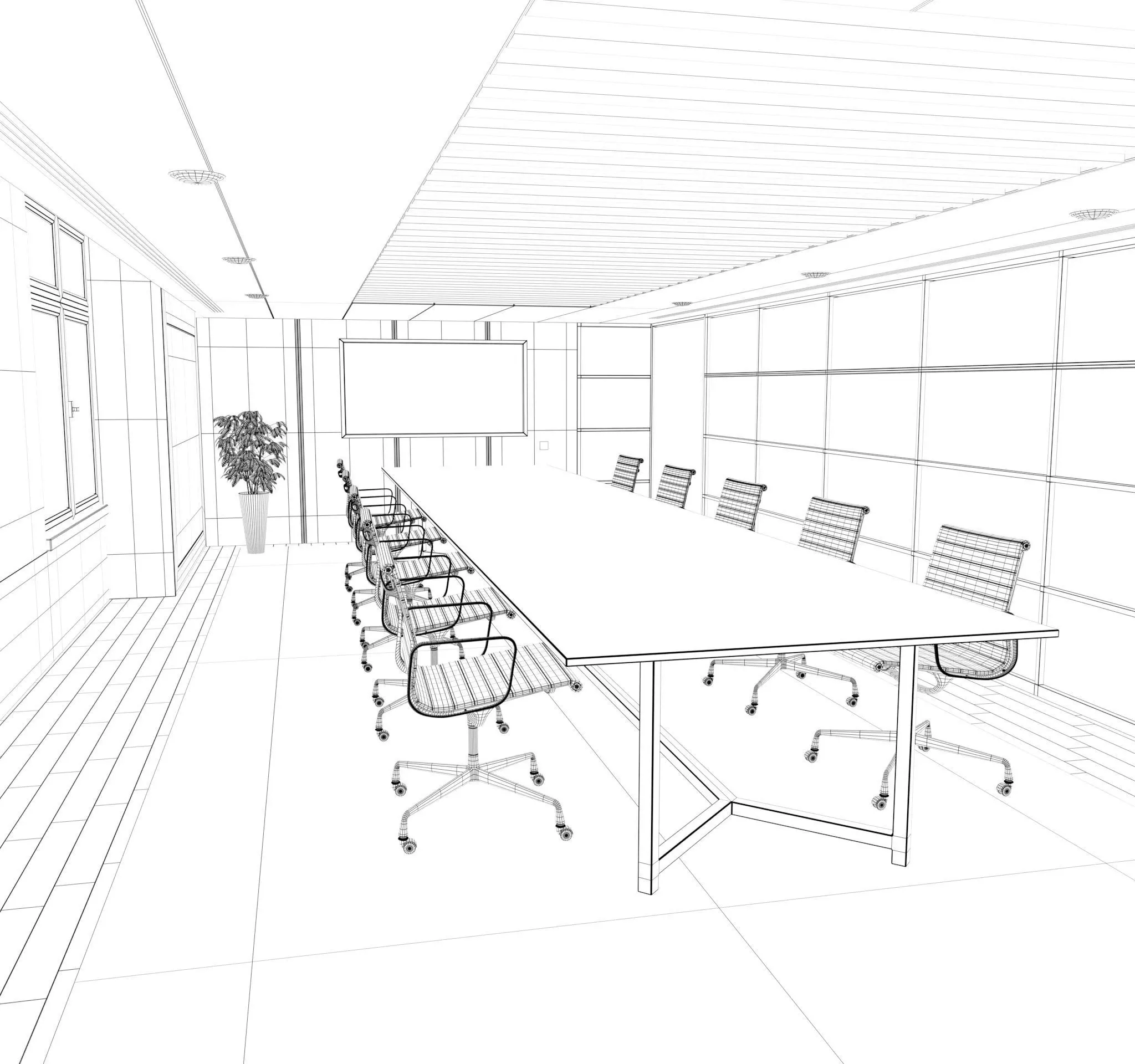 Office Space Interior 3D model Free low-poly 3D model_0
