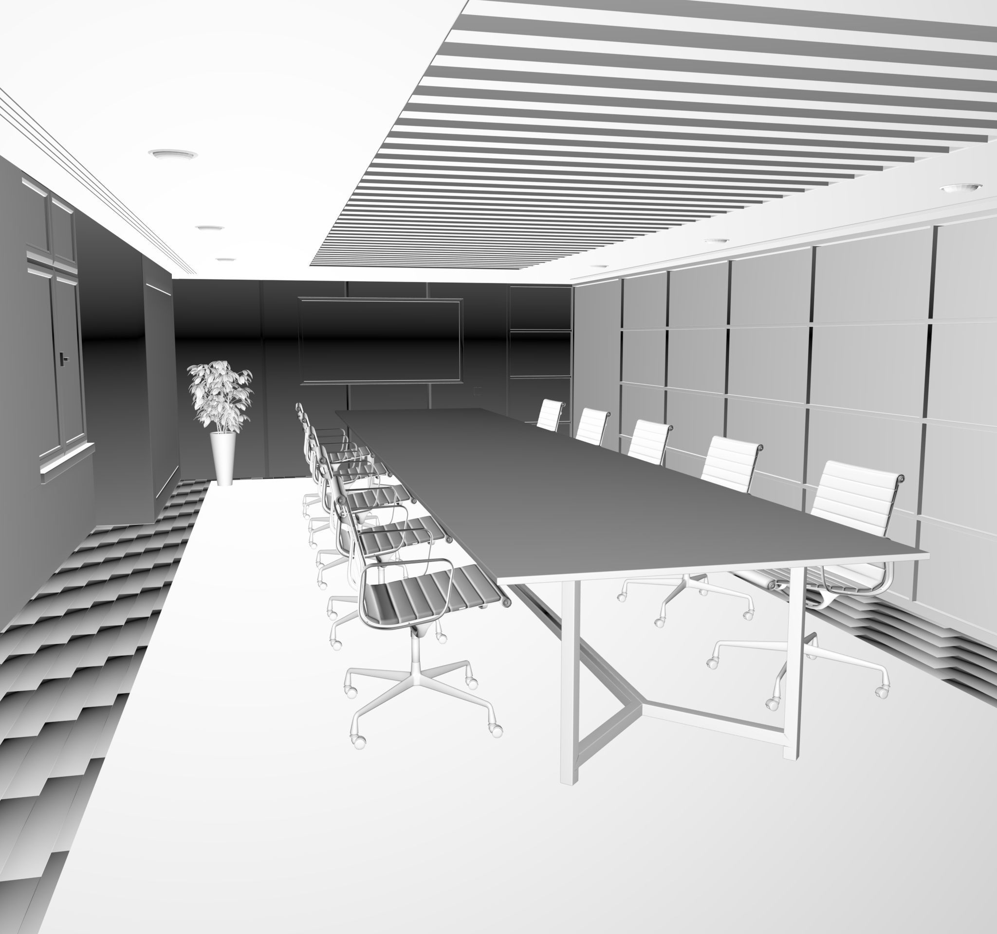 Office Space Interior 3D model Free low-poly 3D model_16