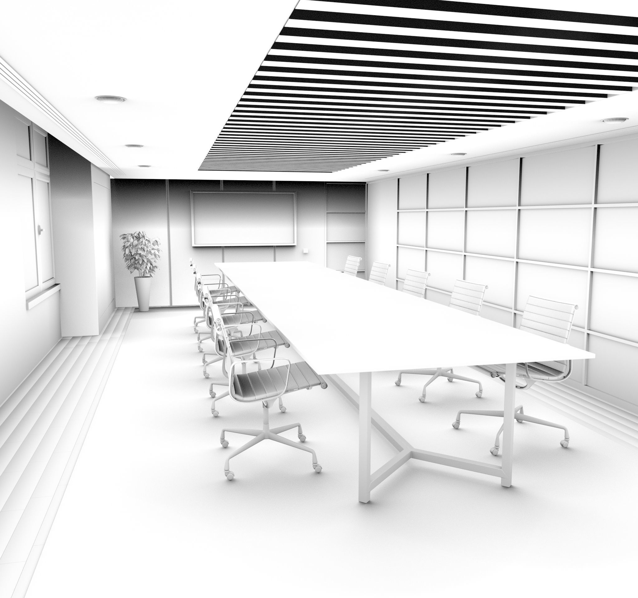 Office Space Interior 3D model Free low-poly 3D model_2