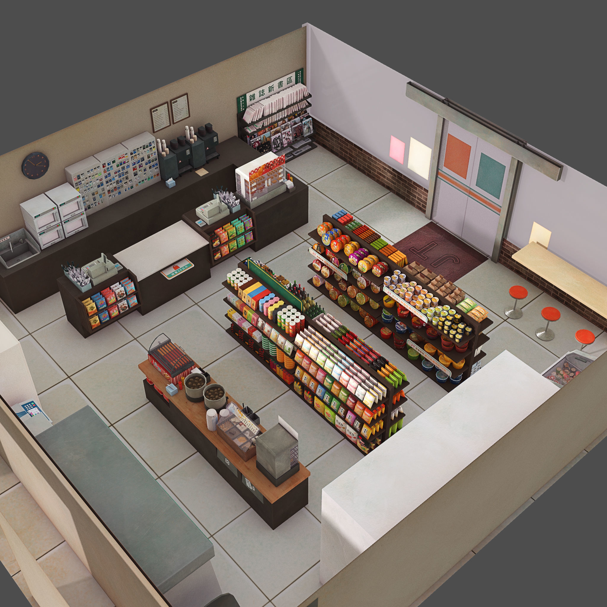 Convenience Store Low-poly 3D model_5