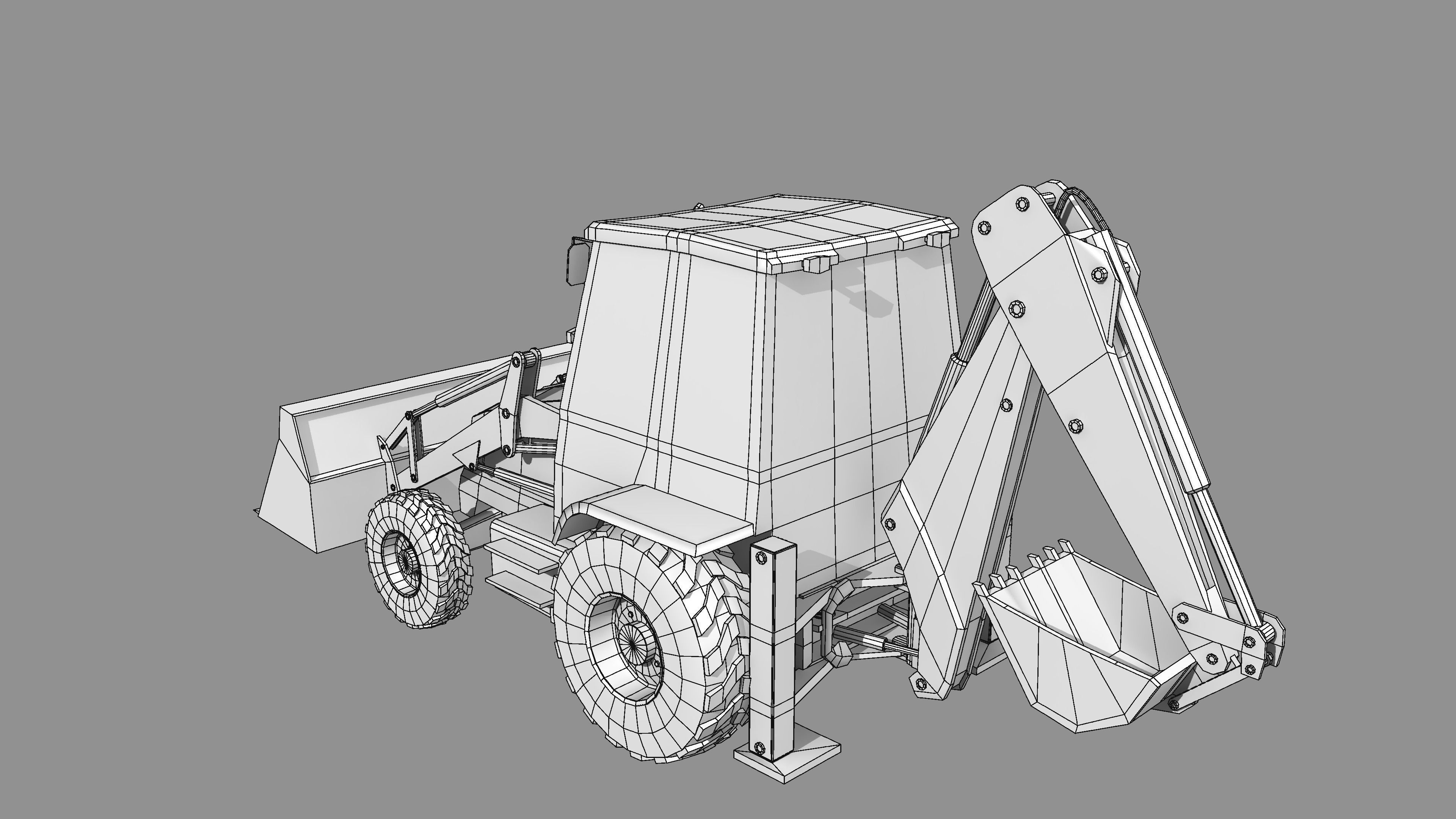 JCB Backhoe Loader model Low-poly 3D model_6