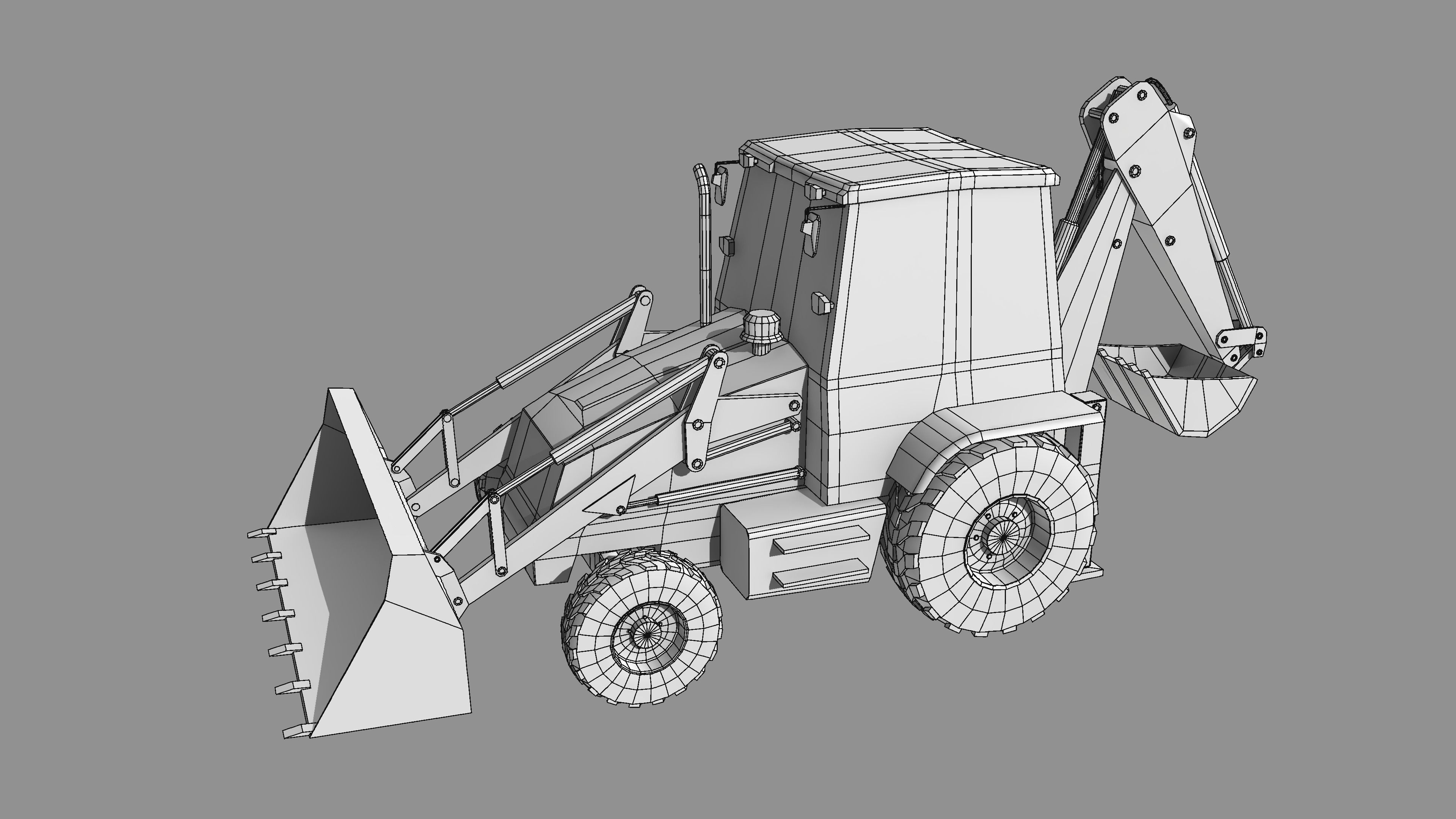 JCB Backhoe Loader model Low-poly 3D model_5