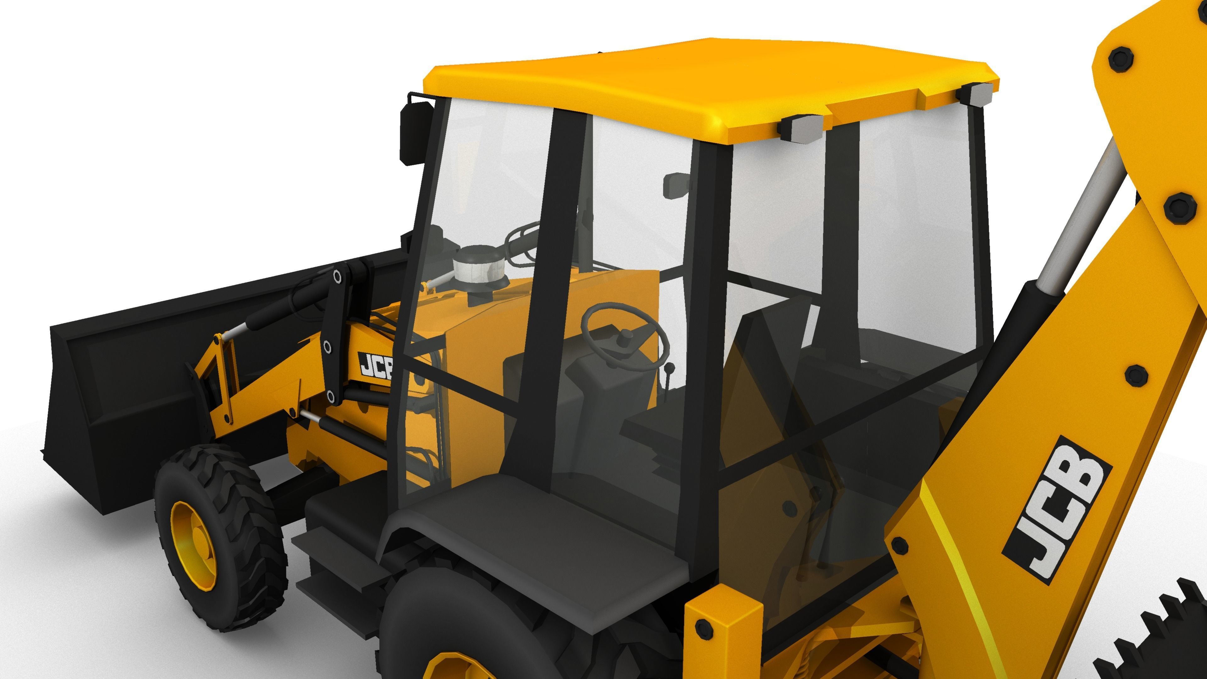 JCB Backhoe Loader model Low-poly 3D model_4