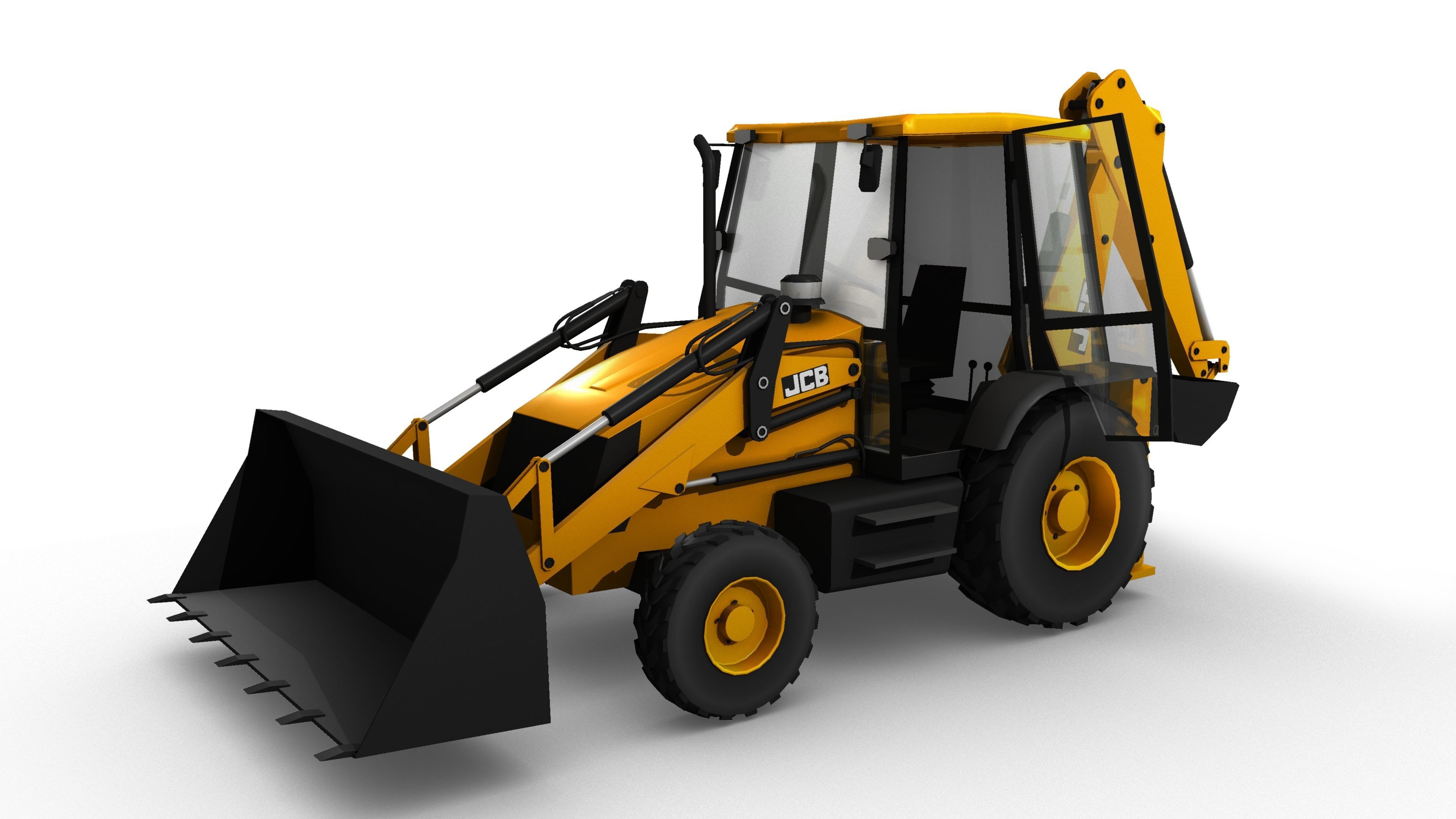 JCB Backhoe Loader model Low-poly 3D model_8