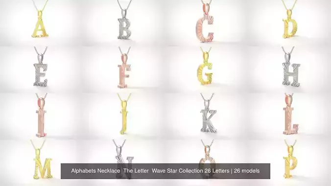 Alphabets Necklace  The Letter  Wave Star Collection 26 Letters 