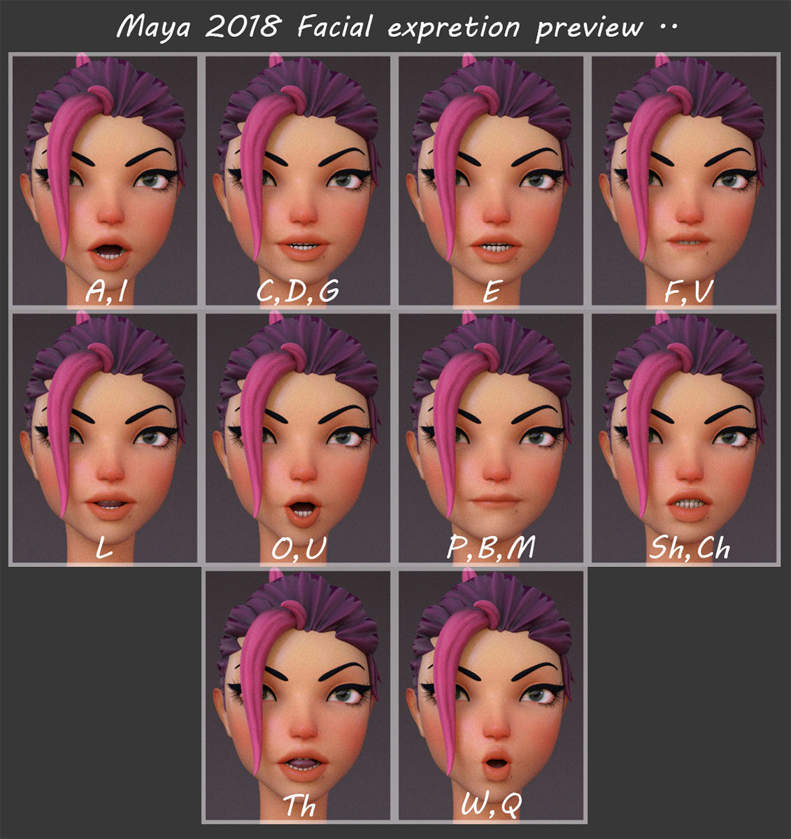 Violet cartoon girl V4  Low-poly 3D model_12