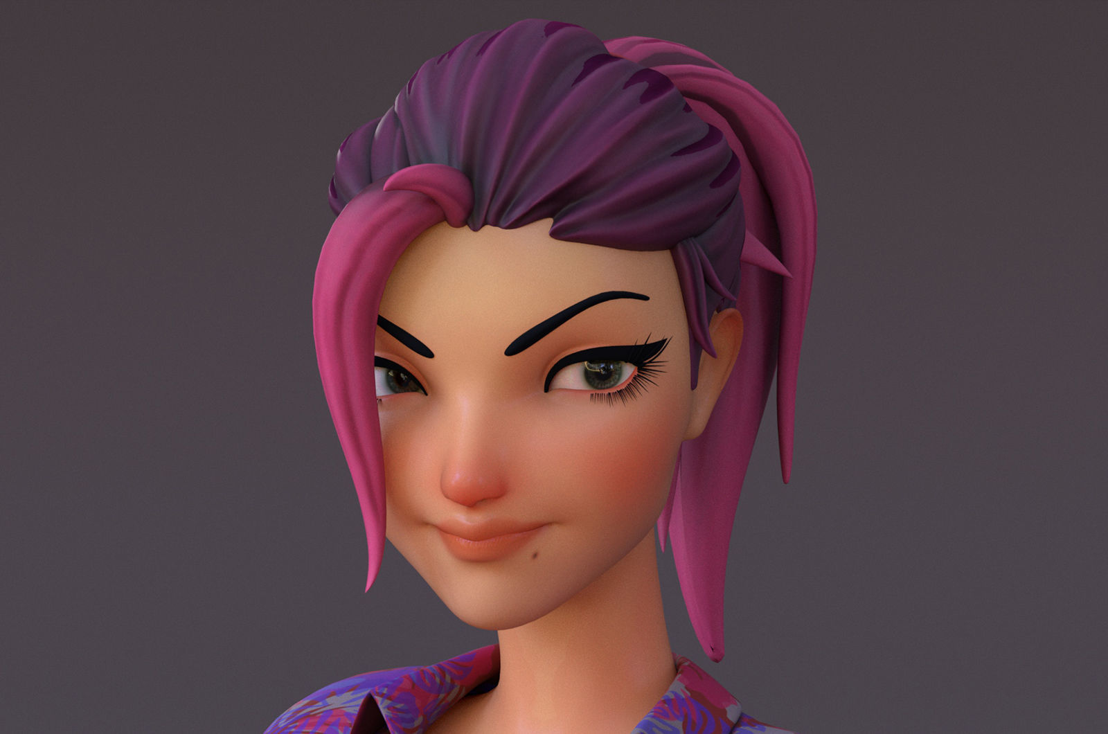 Violet cartoon girl V4  Low-poly 3D model_4