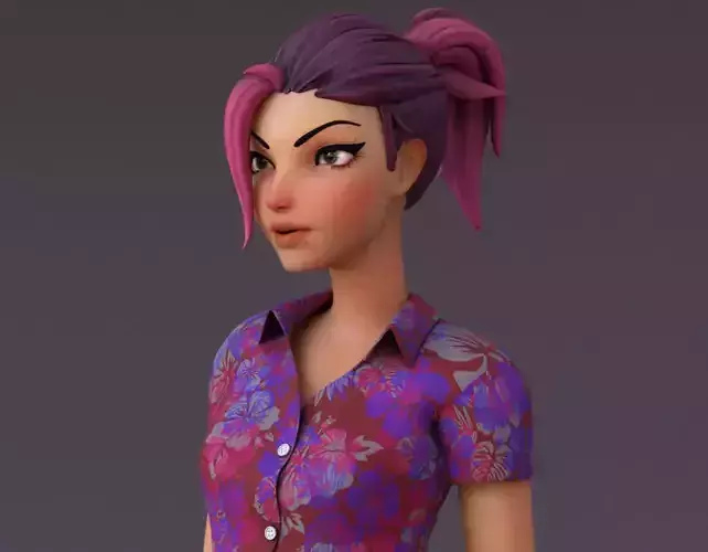 Violet cartoon girl V4  Low-poly 3D model