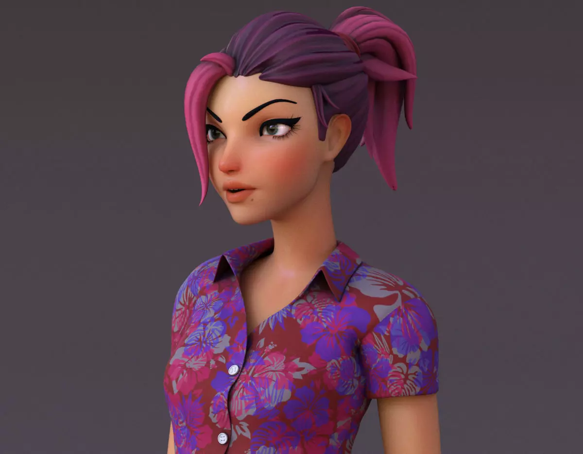 Violet cartoon girl V4  Low-poly 3D model_0