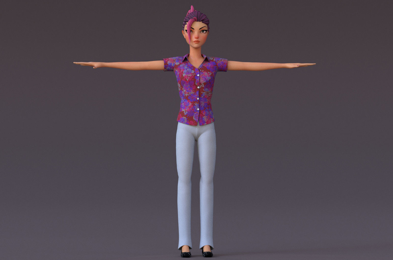 Violet cartoon girl V4  Low-poly 3D model_5