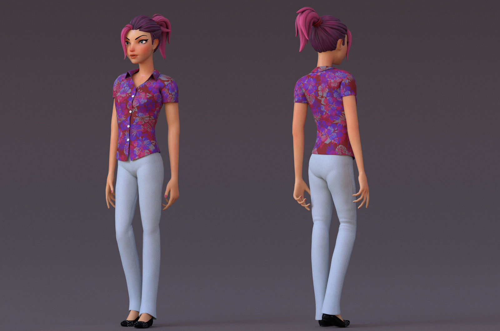 Violet cartoon girl V4  Low-poly 3D model_2