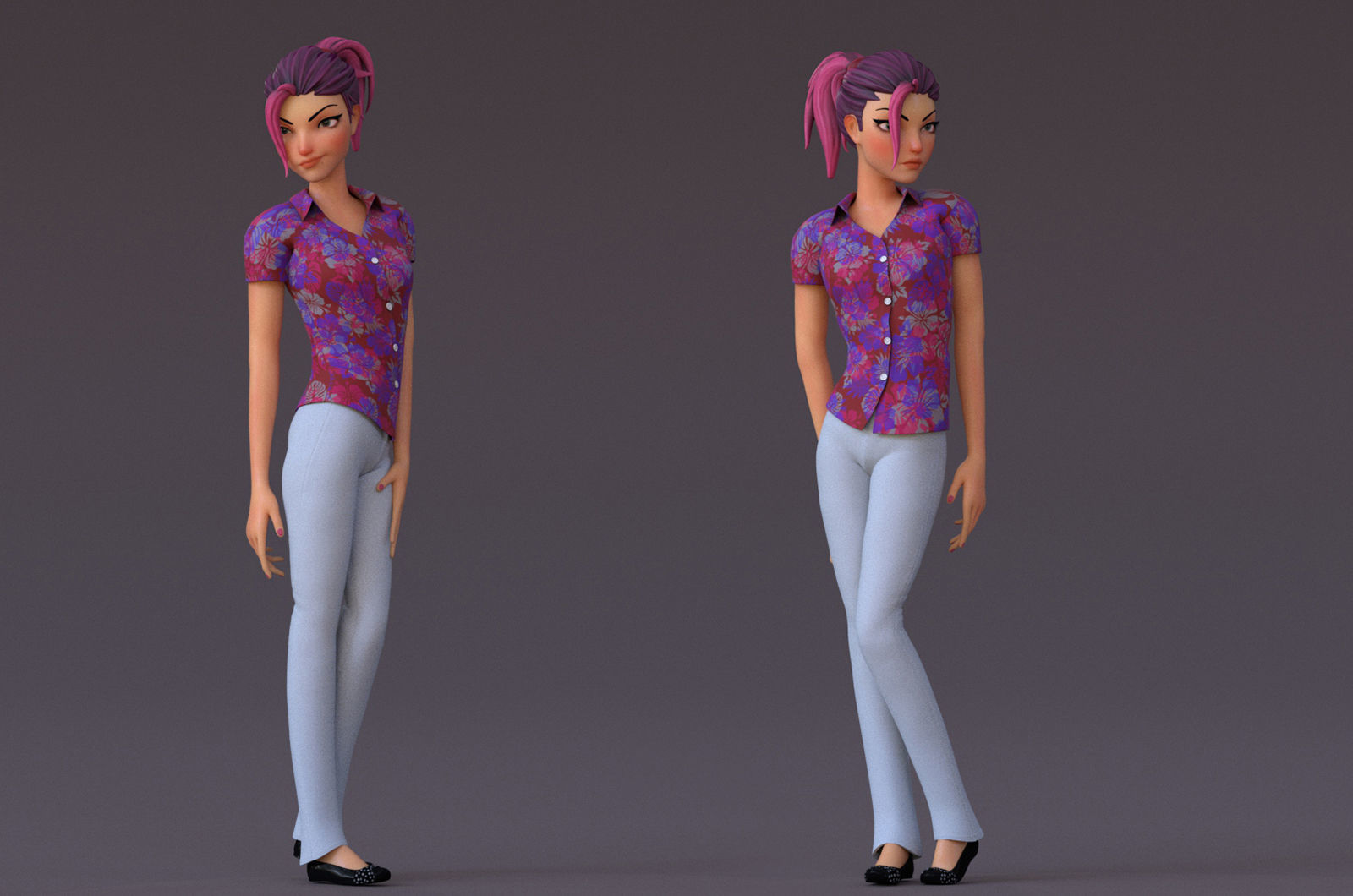 Violet cartoon girl V4  Low-poly 3D model_6