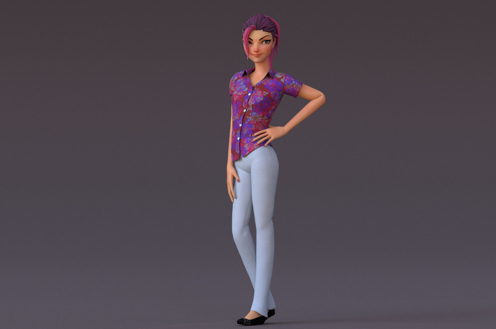 Violet cartoon girl V4  Low-poly 3D model_3