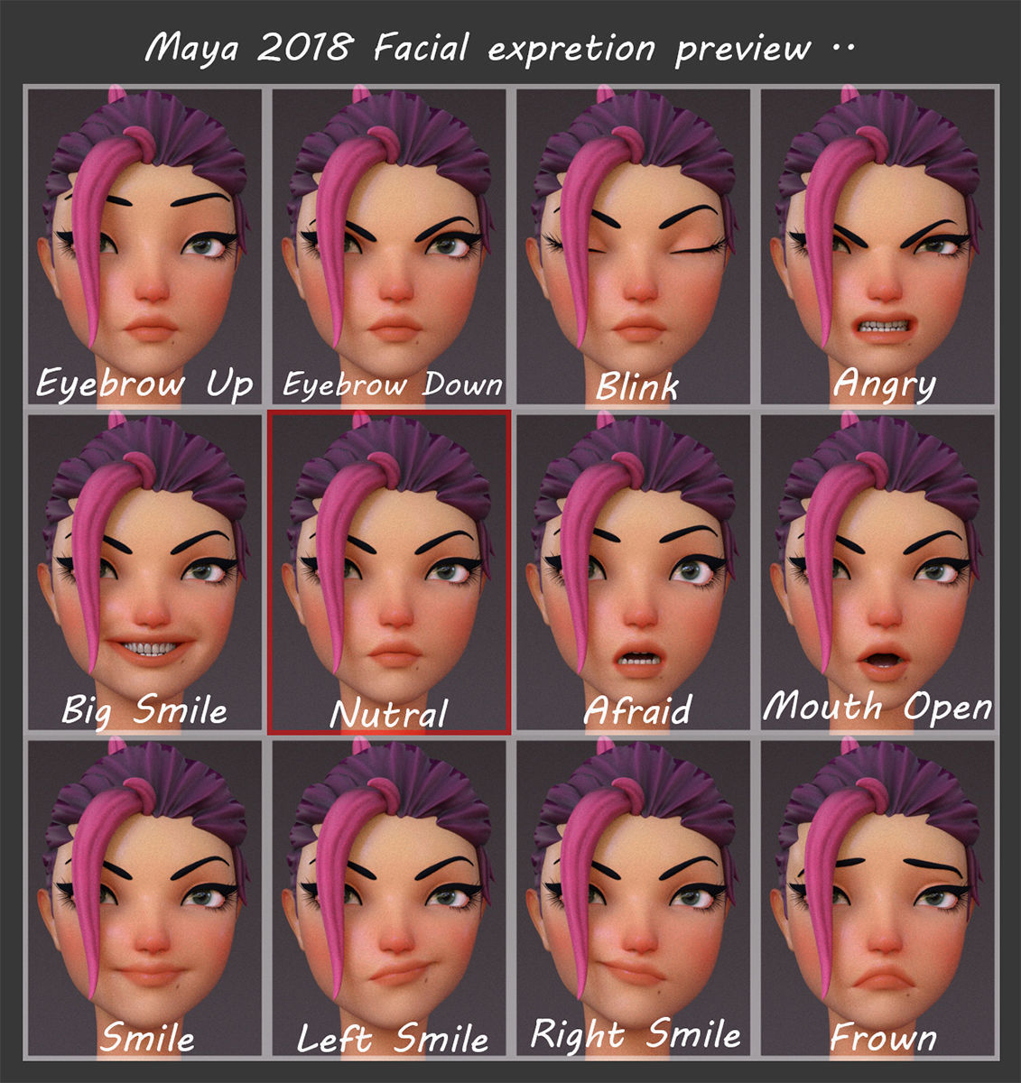 Violet cartoon girl V4  Low-poly 3D model_11