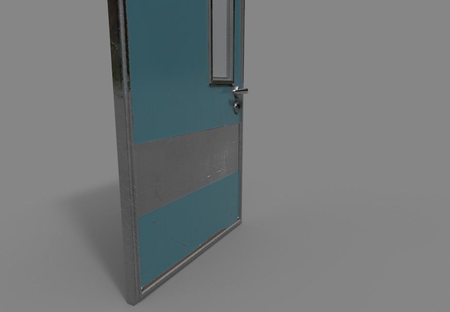 Metal Door single and double door with glass Low-poly 3D model_1
