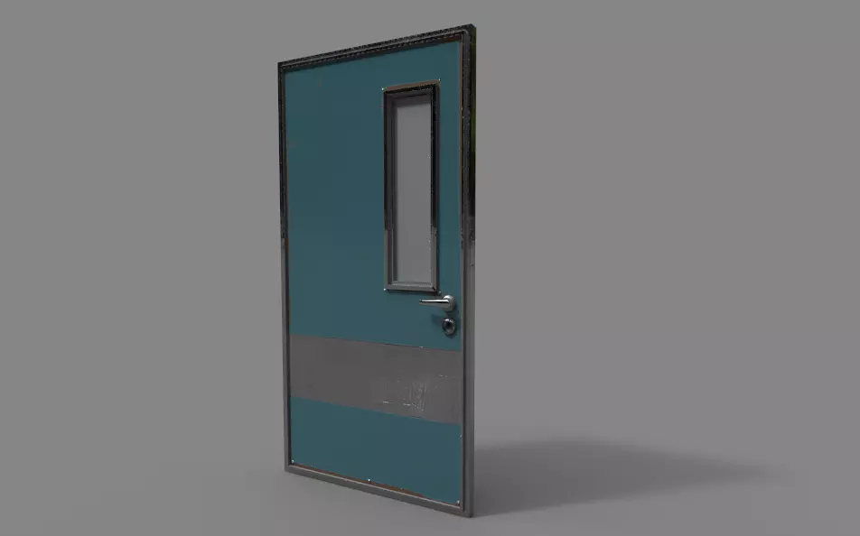 Metal Door single and double door with glass Low-poly 3D model_0