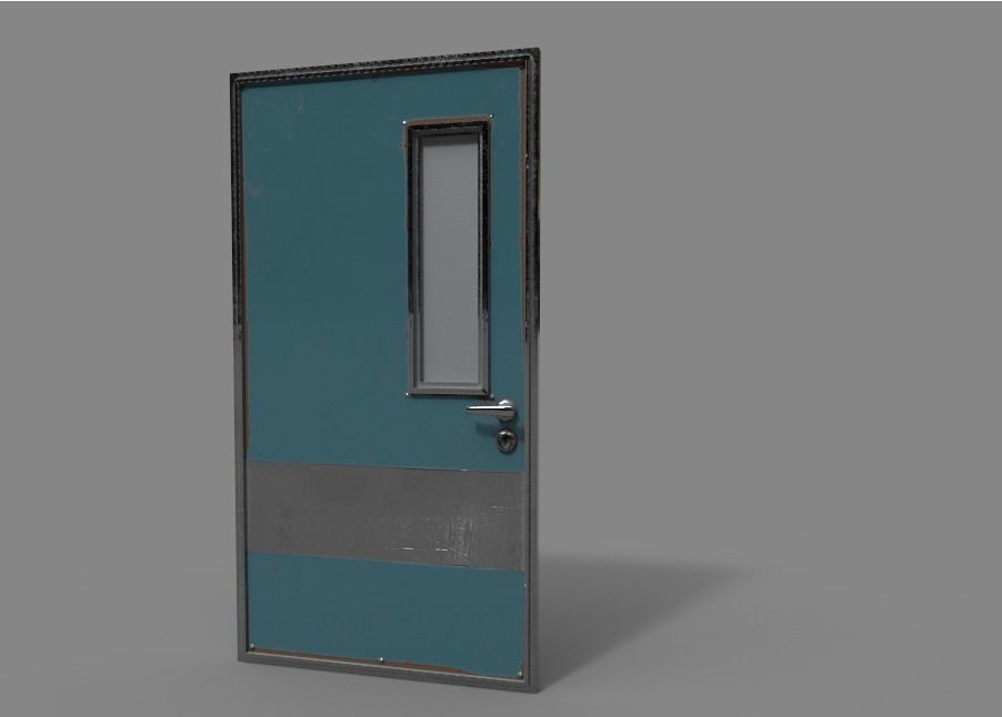 Metal Door single and double door with glass Low-poly 3D model_2